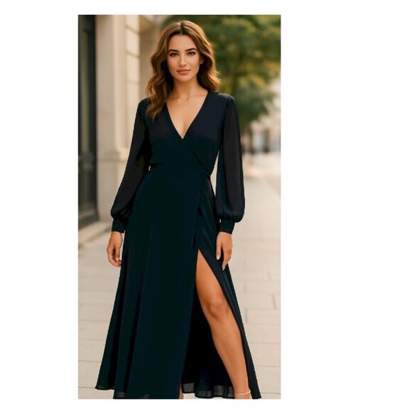 My Whole Heart Dark Navy Blue Long Sleeve LuLu's Wrap Dress Size 2X with Flaw - Picture 12 of 16